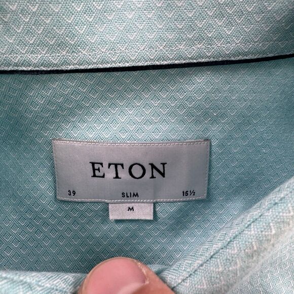 Eton Shirt Mens M 16.5 39 Blue Long Sleeve Button Up Cotton Slim Fit Dress - Picture 4 of 9